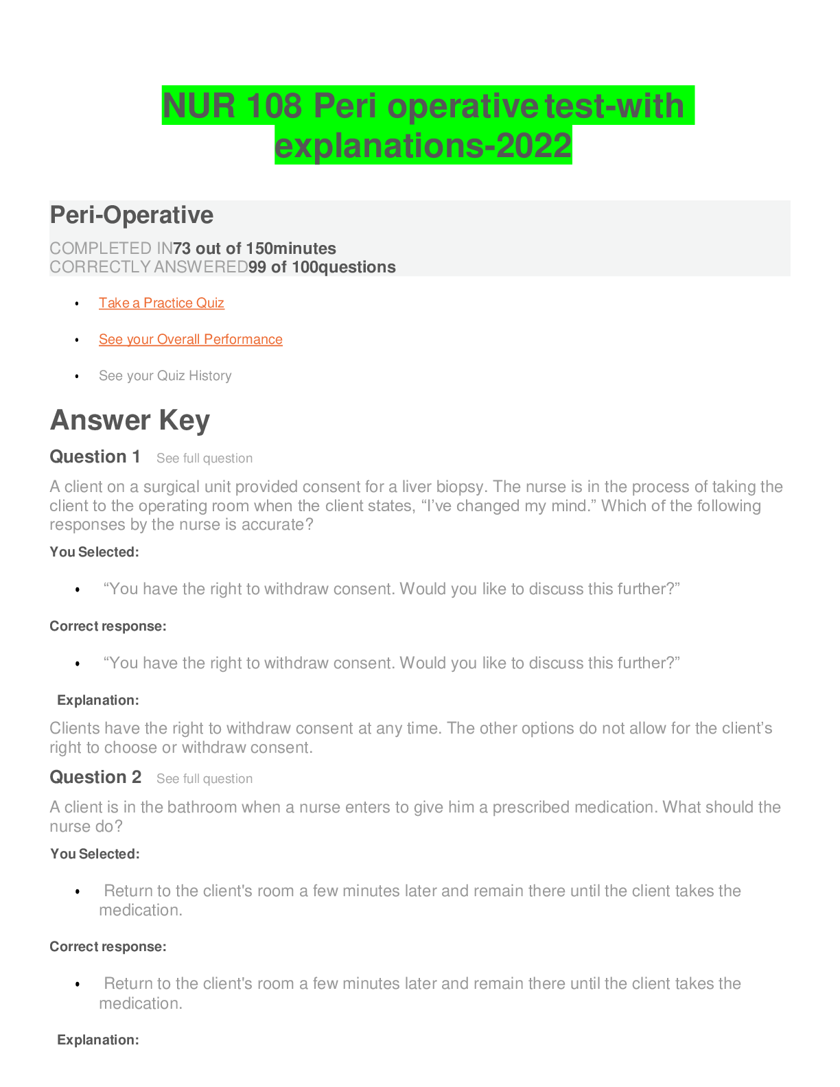 Preview of NUR 108 Peri operative test-with explanations-2022
